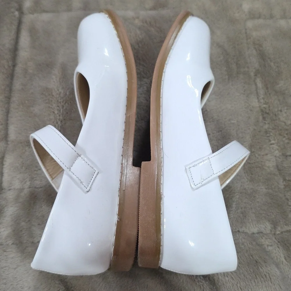 Girl's White Faux Patent Leather Mary Jane Shoes Hook/Loop Easter Sz 30/11.5 EUC